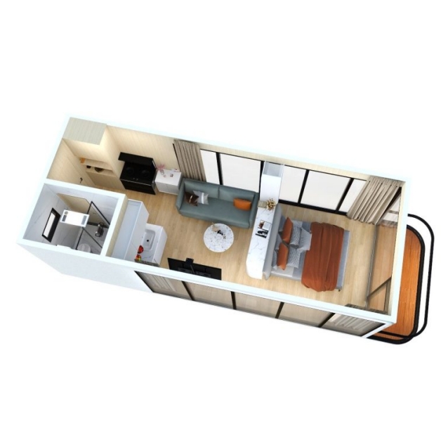 interior layout plan, one bedroom, one toilet 